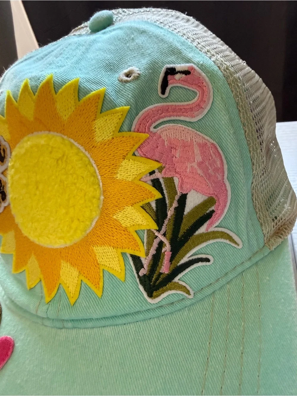 Light Mint Green Summer Trucker Patch Hat Adjustable Mesh SnapBack OS Flamingo